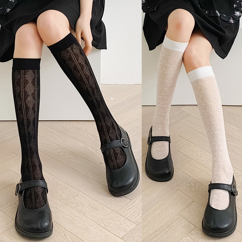 Xixi Vớ Lưới Mỏng Màu Trơn Cổ Cao Đến Đầu Gối In Họa Tiết Lá Cây Thời Trang Mùa Hè Cho Nữ