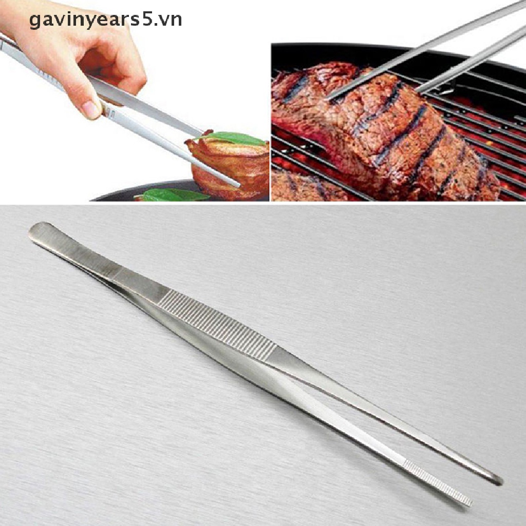 Kẹp gắp thực phẩm cán dài bằng thép không gỉ màu bạc dung cho nhà bếp