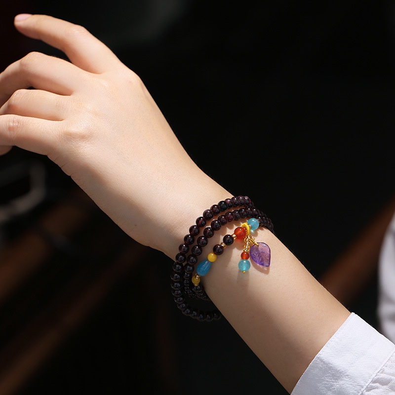 [Hàng Mới Về] Vòng Tay Đính Đá Pha Lê Mặt Trăng Ba Vòng Màu Đỏ Phong Cách Nam Tính Thời Trang Mùa Hè