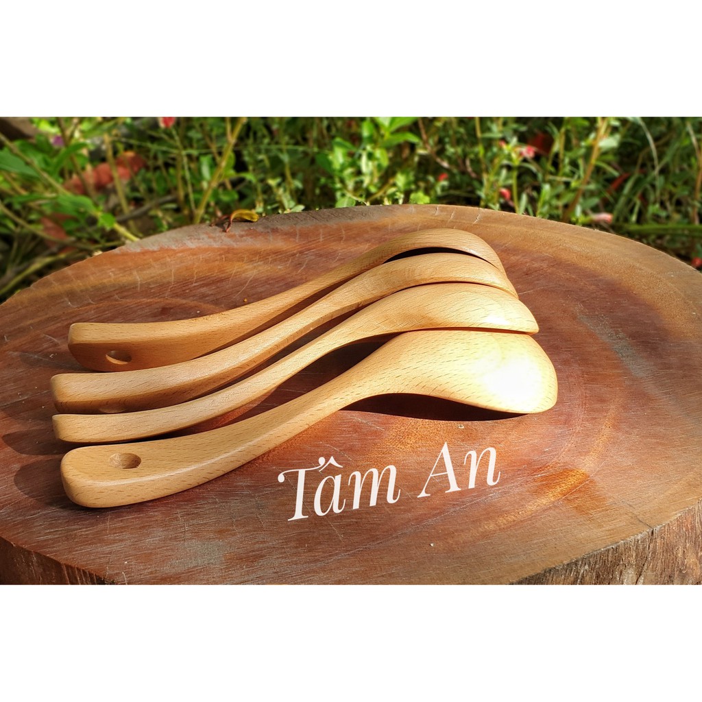 Muỗng Canh D19, Gỗ Beech Nguyên Khối, Dài 19cm