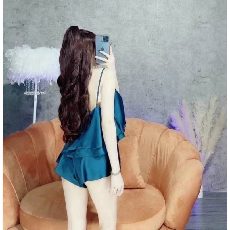 Đồ ngủ sexy nữ bộ ngủ 2 dây đồ bộ nữ đồ mặc nhà hai tầng mùa hè thóang mát chất lụa satin