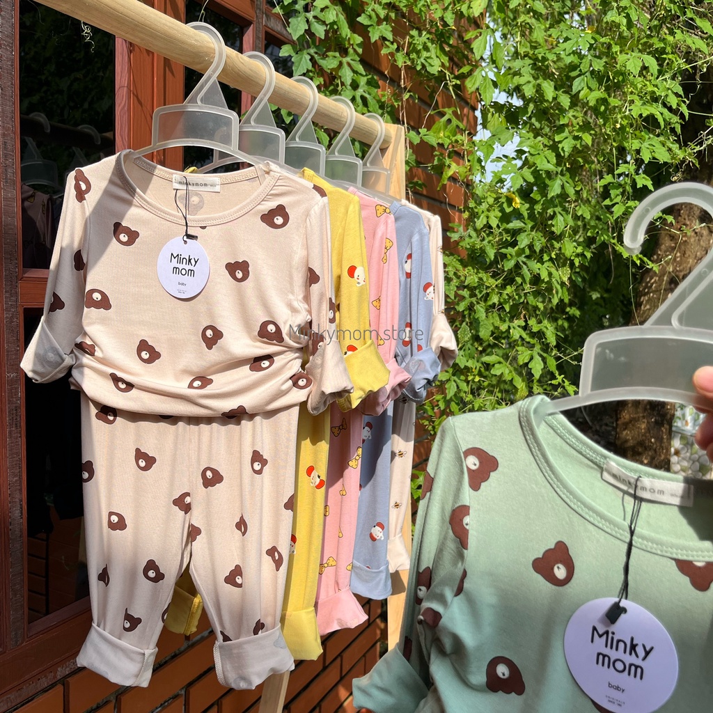 Bộ Quần Áo Dài Tay Thun Lạnh Hoạ Tiết Nhỏ Lưng Thun Cho Bé MINKYMOM Quảng Châu