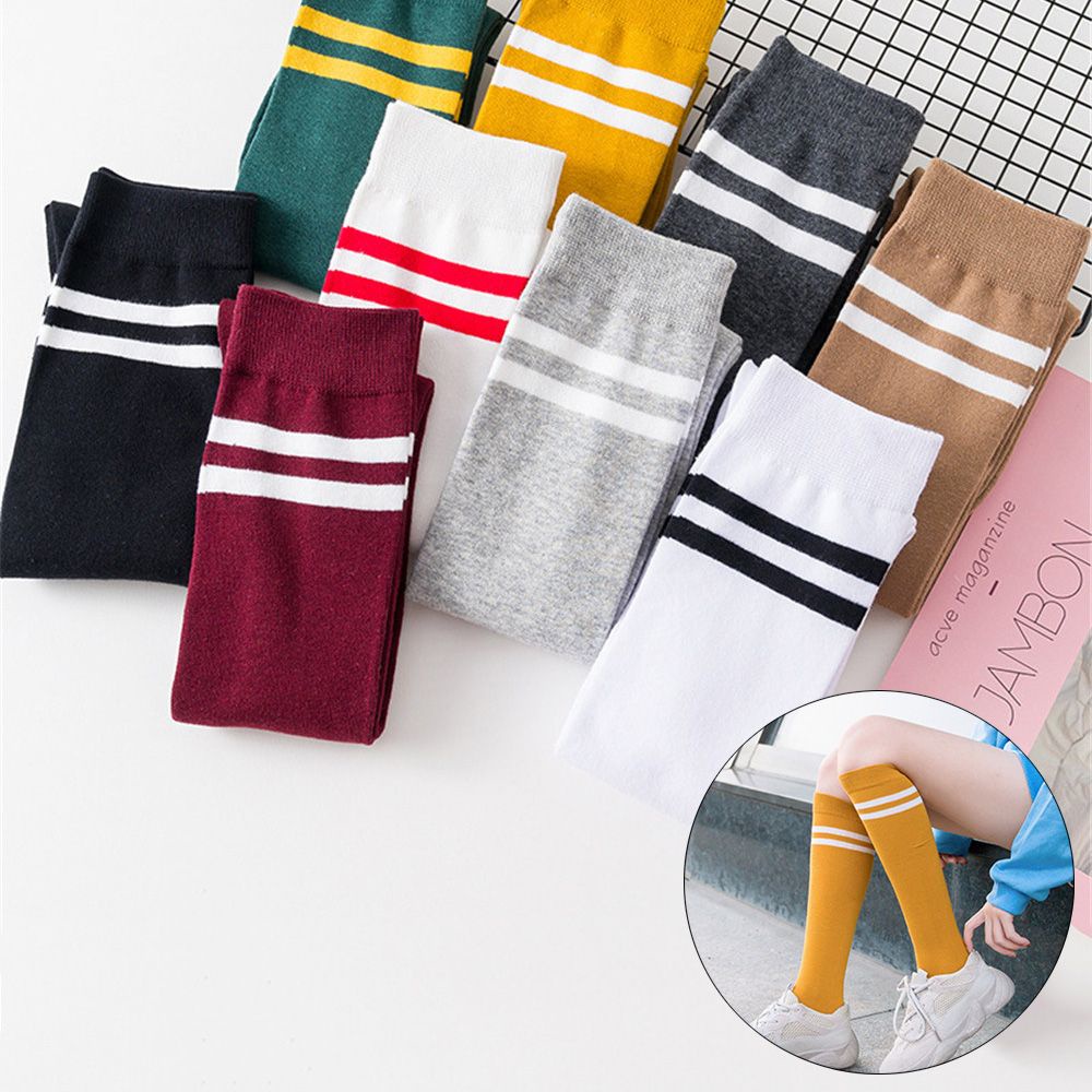 Vớ Cotton Dệt Kim Dài Qua Gối Kẻ Sọc Nhiều Màu Sắc Thời Trang Cho Nữ