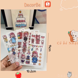 Sticker hình dán cô bé Nhật Bản dễ thương size 14x10.2cm