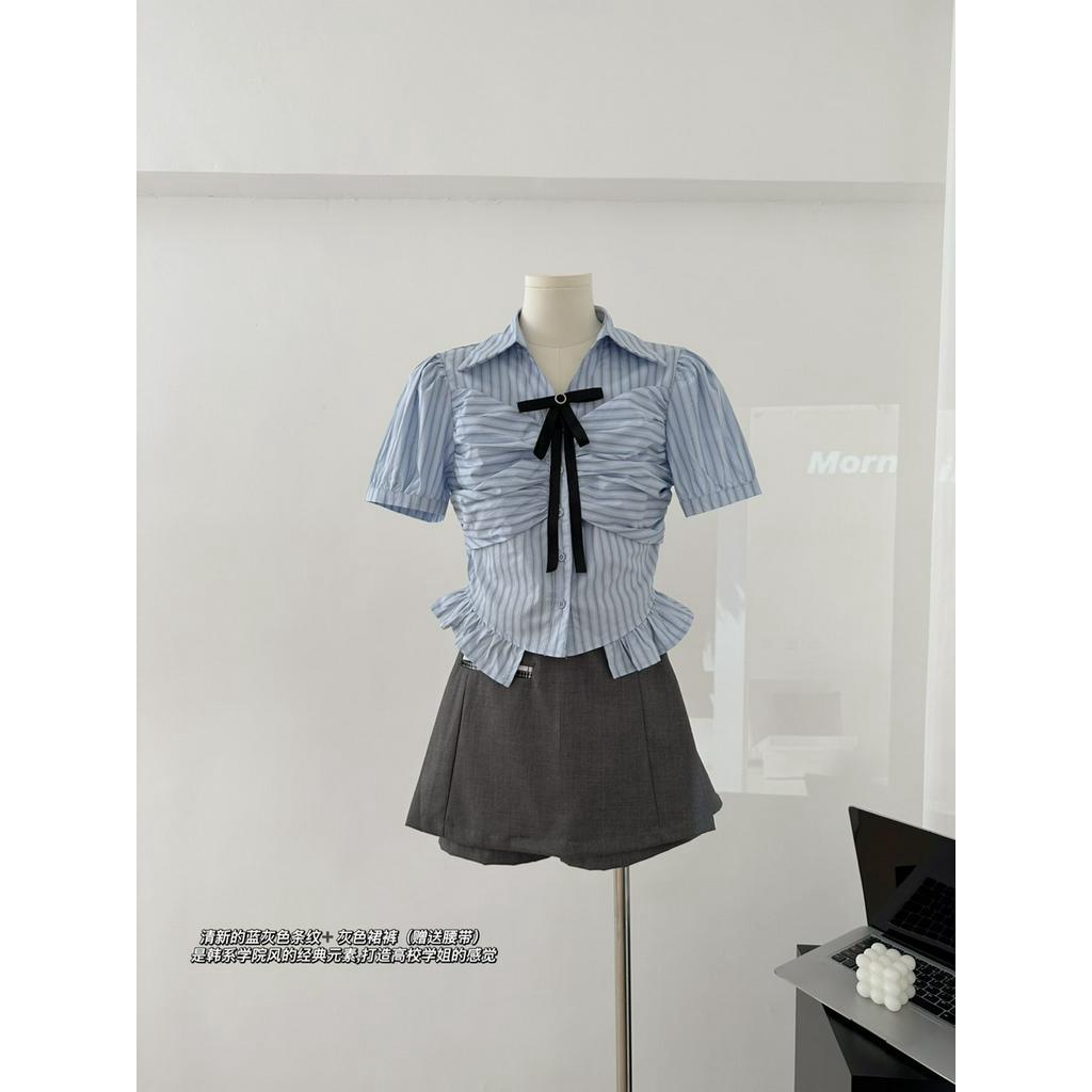 Áo Sơ Mi Kẻ Sọc Ngắn Tay Phong Cách Hàn Quốc Mã 63232