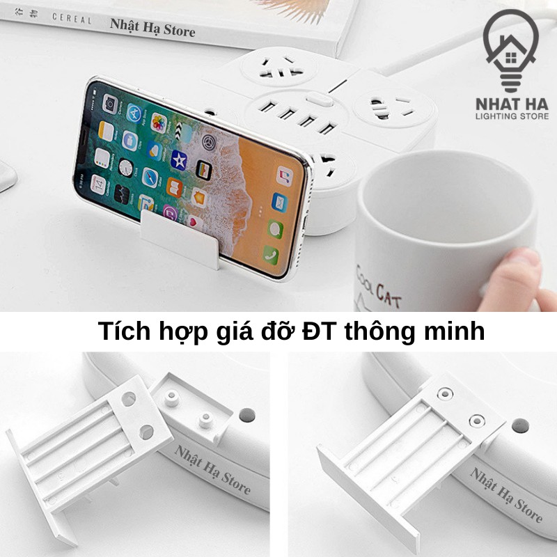 Ổ Cắm Điện USB Đa Năng Tròn Dây Dài 3m Có Nắp Bịt An Toàn Chống Giật Chịu Tải Lớn 2500W