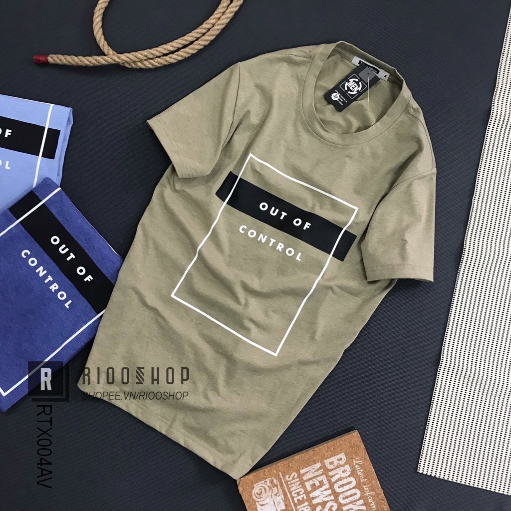 Áo thun nam cổ tròn cotton hoạ tiết khung chữ cực đẹp RTX004AV - áo phông nam tay ngắn Riooshop | BigBuy360 - bigbuy360.vn