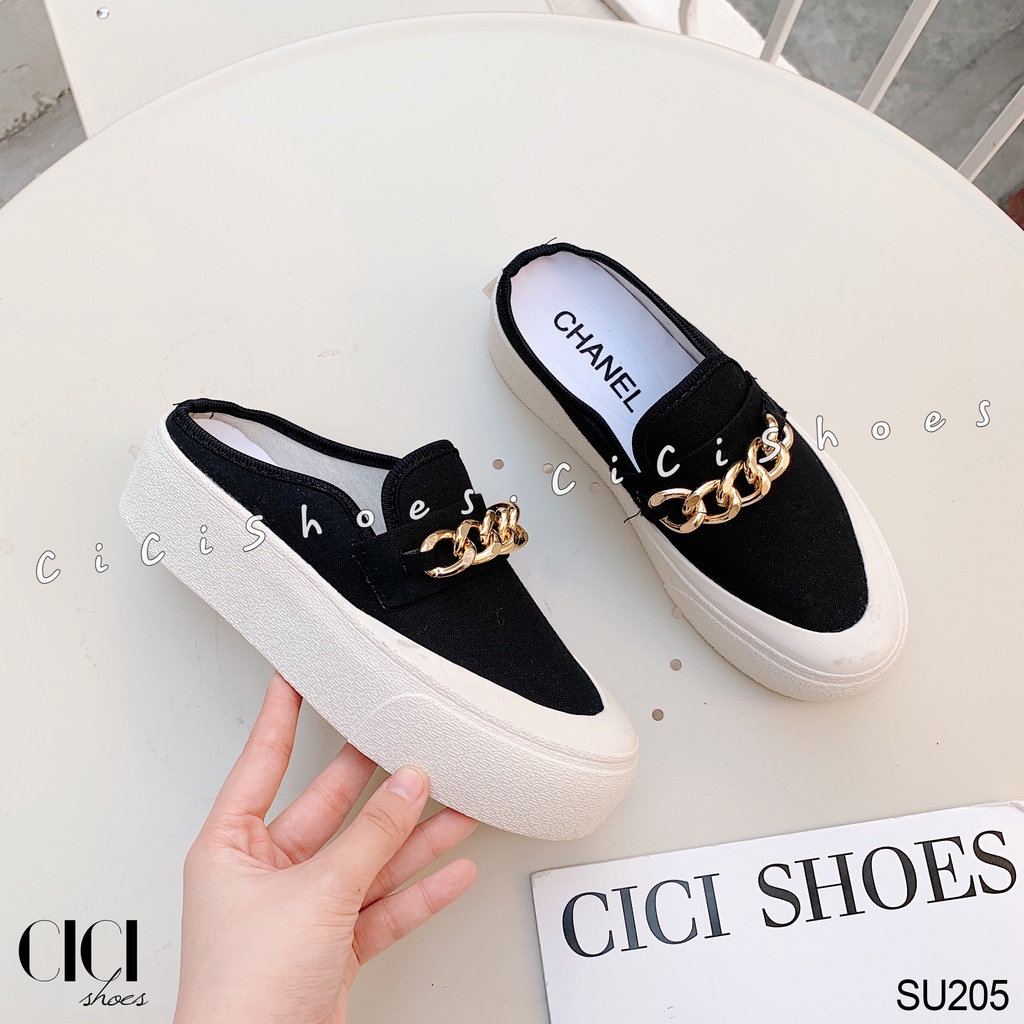 Giày sục nữ CiCi Shoes đế bằng 3cm, giầy slip on xích to ngang - SU205