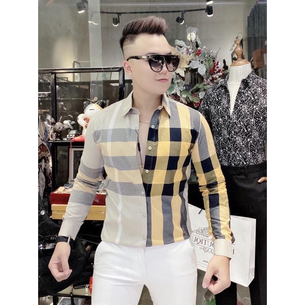 Sơ mi nam dài tay caro chất lụa chống nhăn form Hàn Quốc