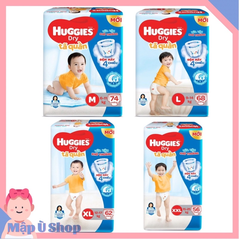 Tã quần Huggies Dry gói cực đại L68 / XL62 / XXL56 đệm mây mới