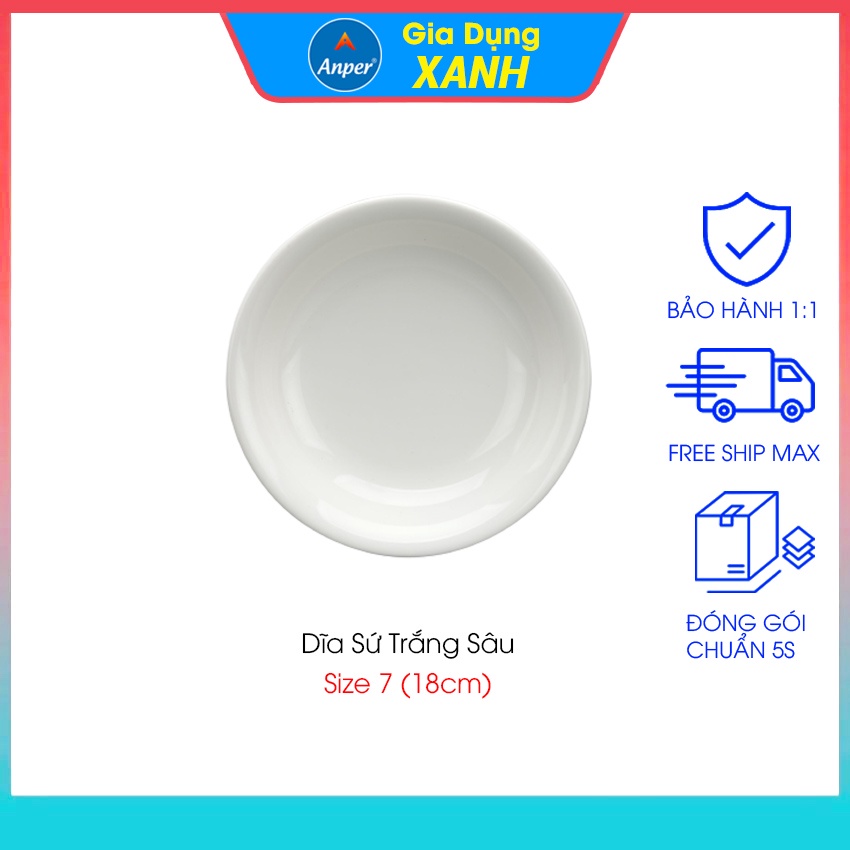 Combo 2 đĩa sứ 3 dĩa sứ trắng ANPER 15 18 21 23 cm chén kiểu đẹp plate