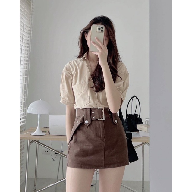 [HOT QUẢNG CHÂu]Chân váy kaki jean quảng châu kèm đau to chất chơi Chân váy kèm quần trong dày dặn