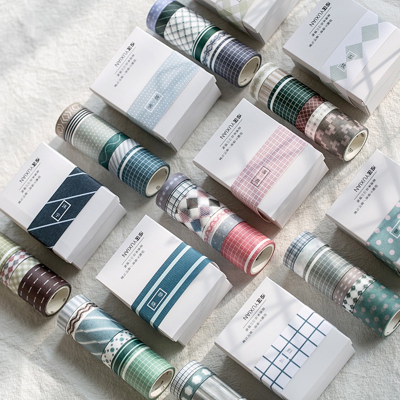 Set băng dính washi tape caro trang trí planner WST232