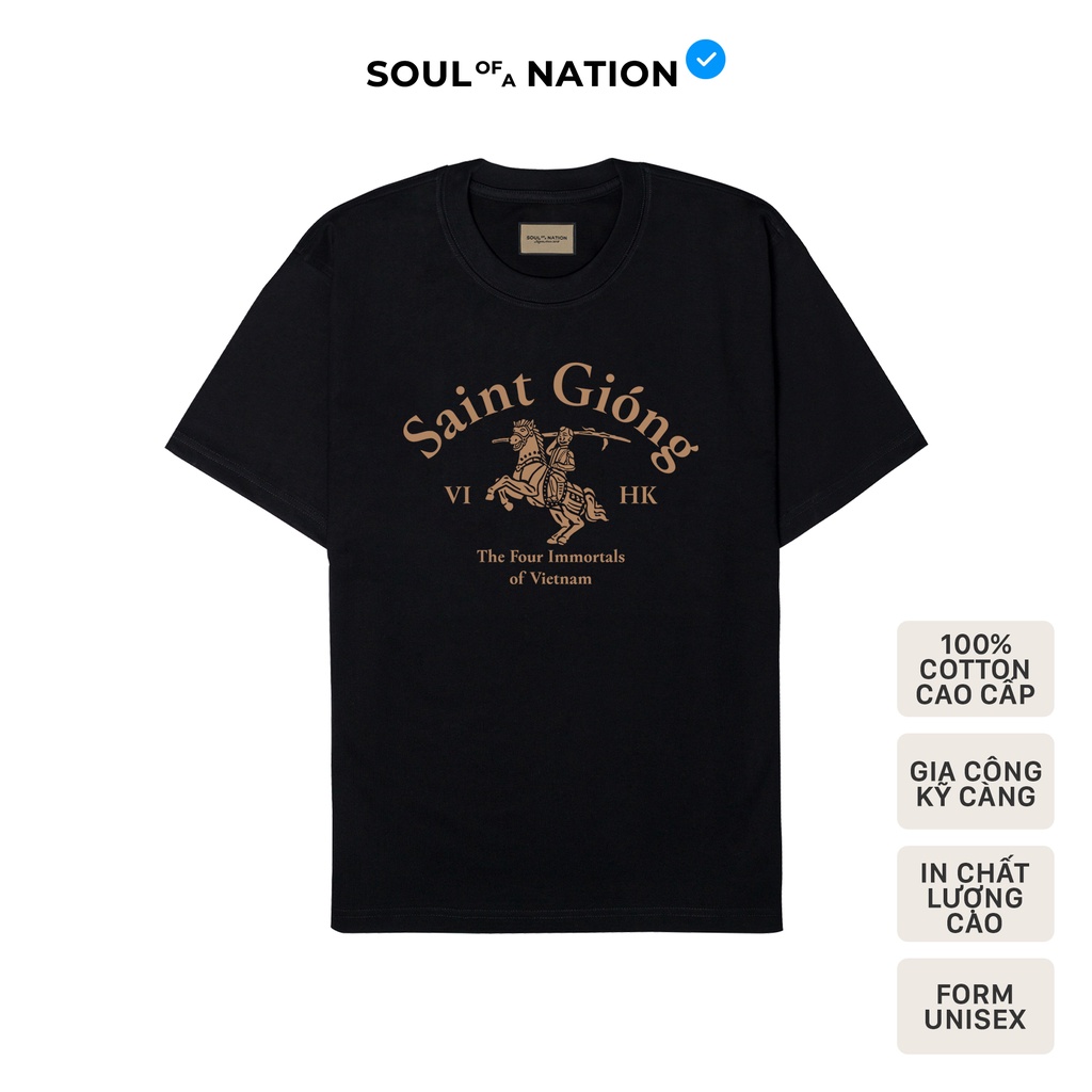 Áo thun unisex In cao cấp SAINT GIÓNG (THÁNH GIÓNG) form basic 100% cotton premium SOUL OF A NATION - Original VER - Đen