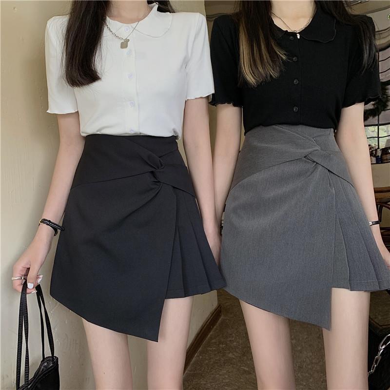 COZOK Chân Váy Lưng Cao Lệch Tà Thời Trang Dễ Phối Đồ