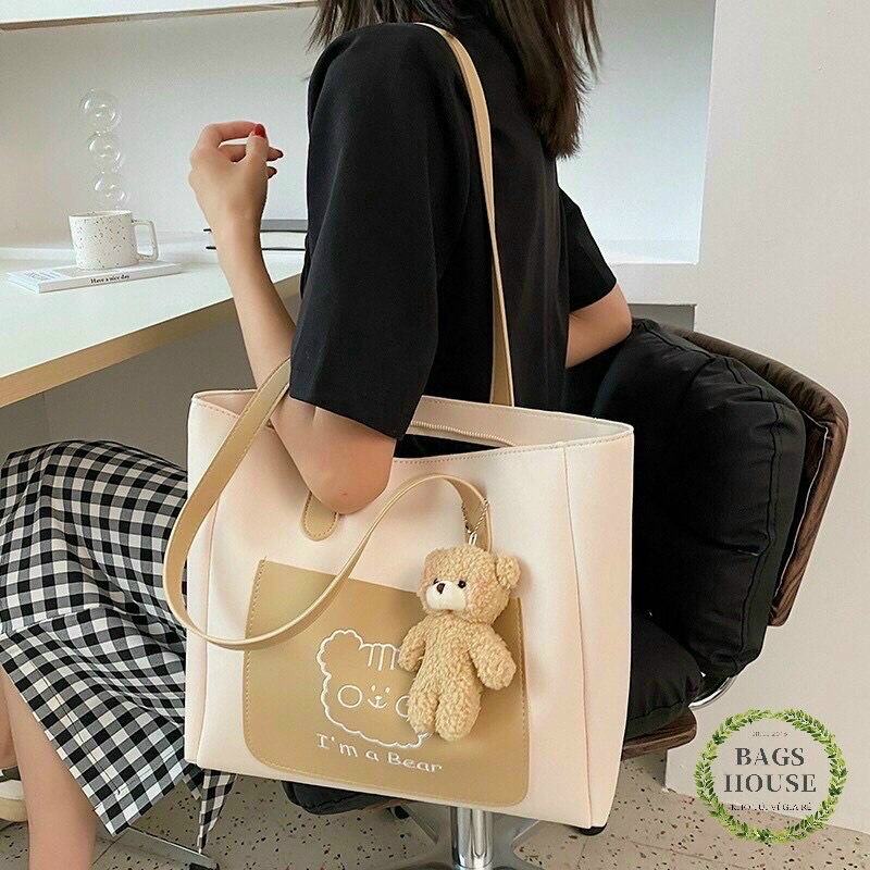 Túi xách đeo vai công sở kèm móc treo gấu dễ thương