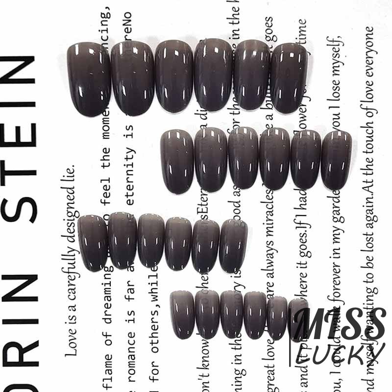 Bộ 24 cái móng tay giả trang trí dài đầu tròn màu đen