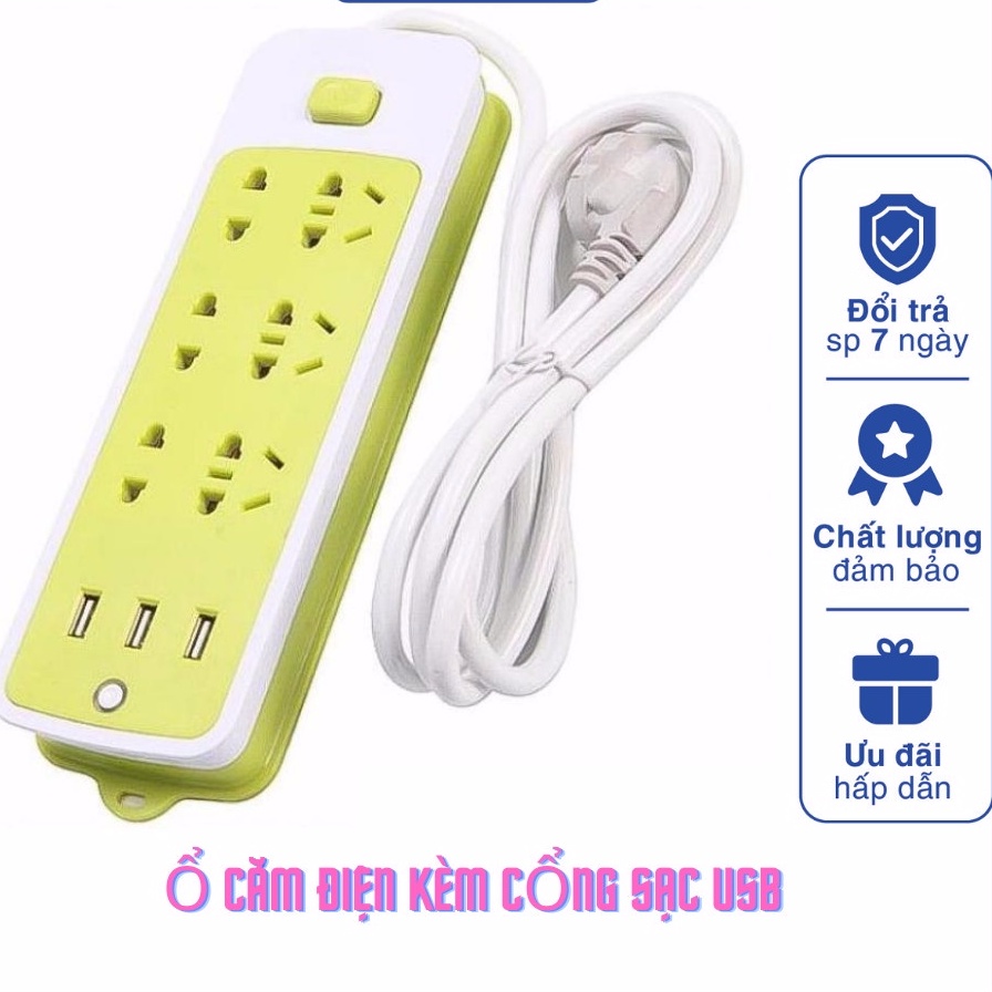 Ổ điện - ổ cắm điện đa năng chống giật thông minh kèm cổng sạc USB (6 phích cắm, 3 USB) -Sale Doctorhouses