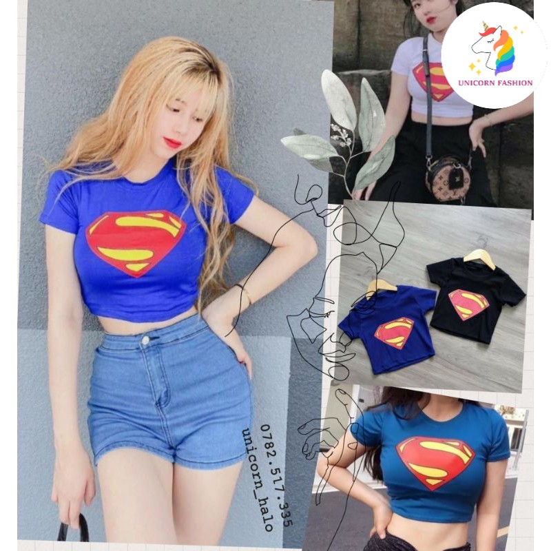 Áo Croptop Ôm Body Siêu Nhân Super Man Tập Gym Thể Thao Phong Cách DRACR27 Mys Unicorn Fashion