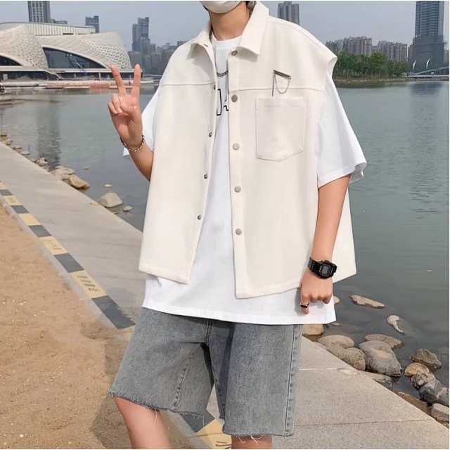 Áo gile unisex WIIS form rộng Gile Basic Tea nam nữ oversize phong cách ulzzang Áo gile nam nữ chất liệu kaki form rộng