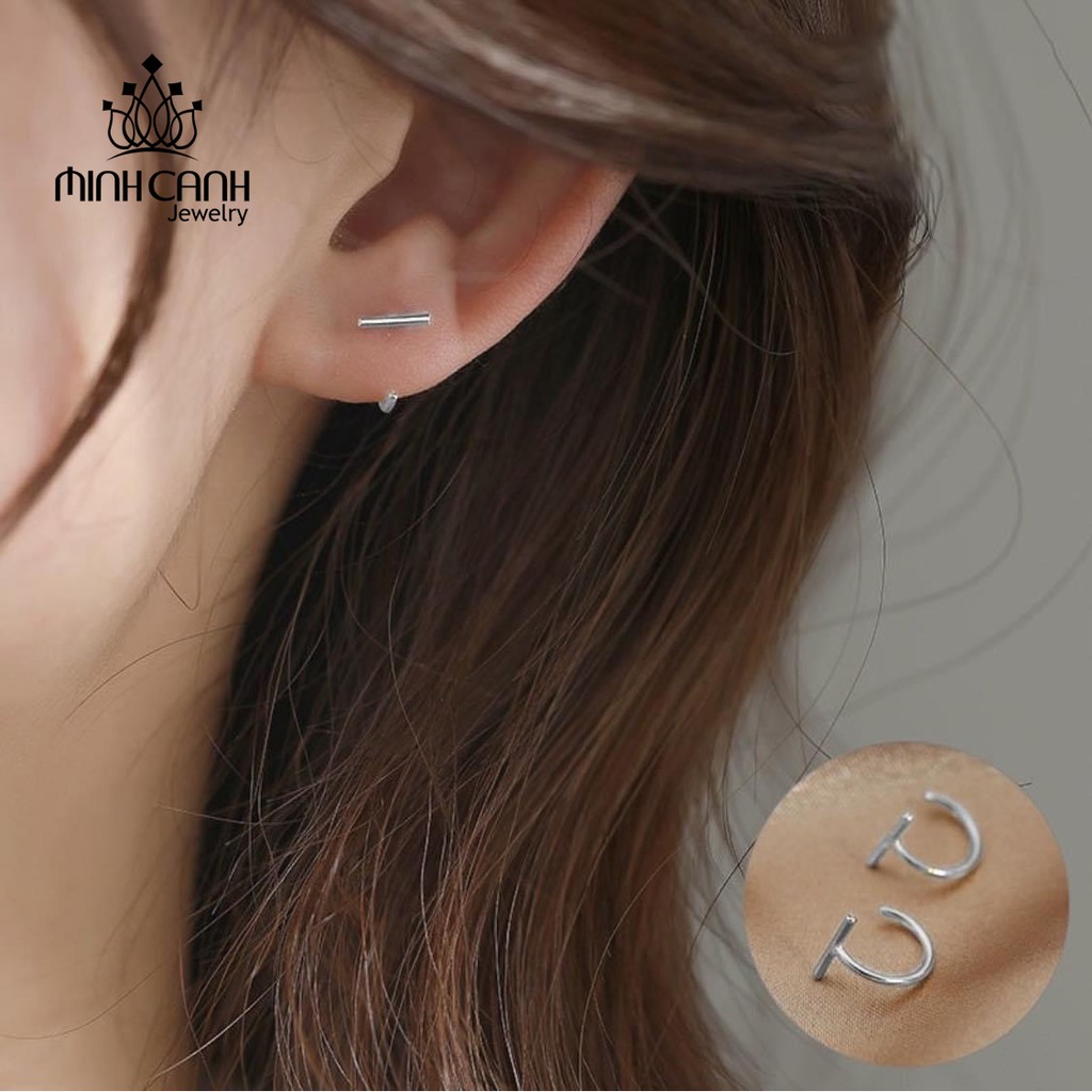 Hoa Tai Chữ T Cong Bạc Ta - Minh Canh Jewelry