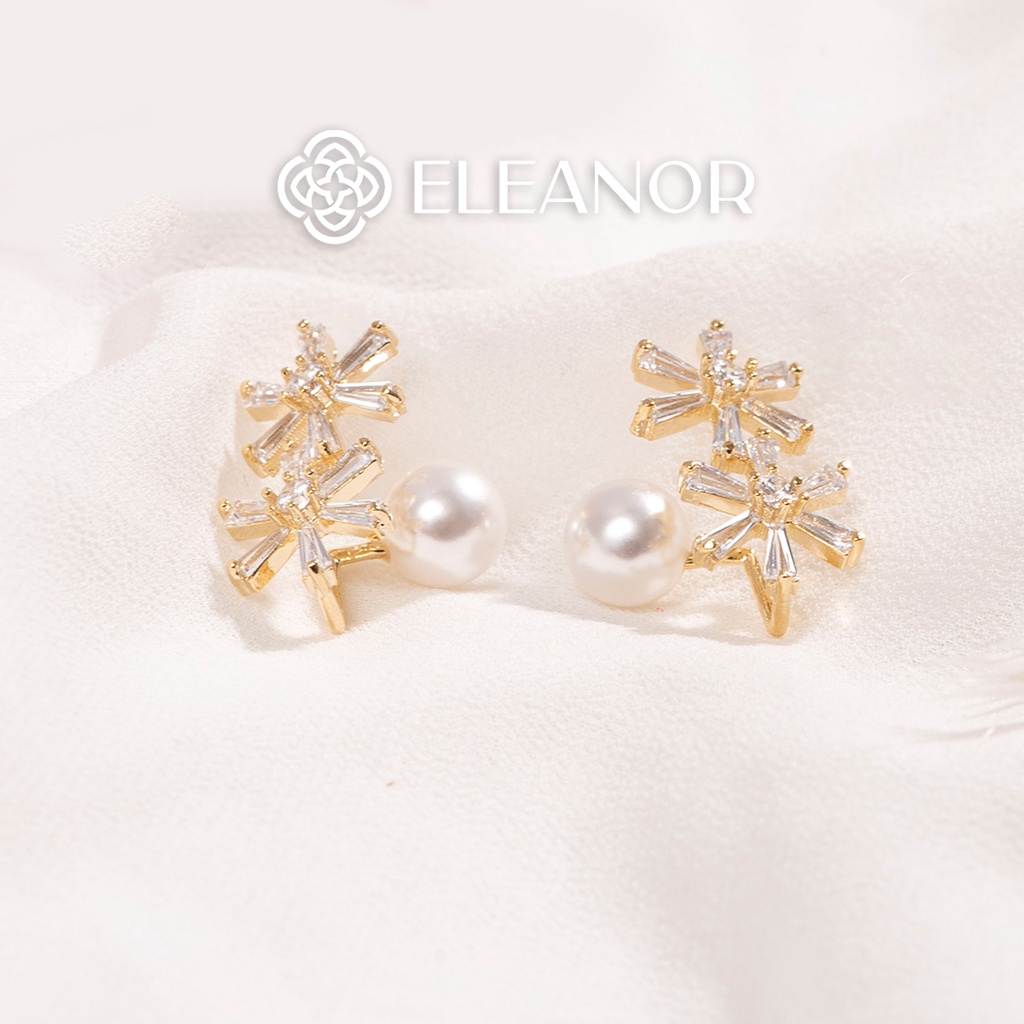 Bông tai nữ chuôi bạc 925 Eleanor Accessories hình lá đính đá ngọc trai nhân tạo phụ kiện trang sức 5779