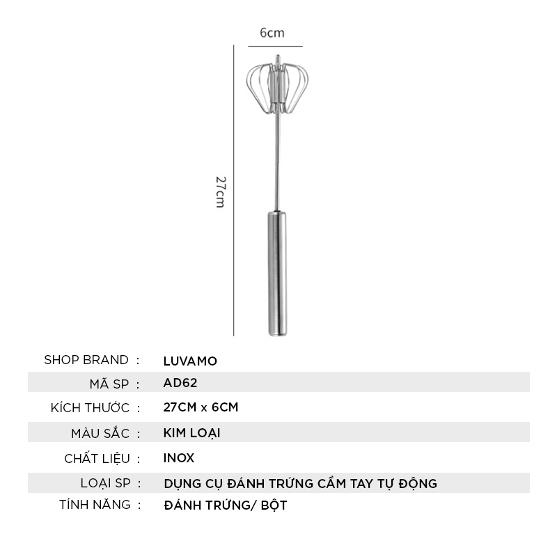 Cây đánh trứng cầm tay tự động mini inox tiện dụng AD62