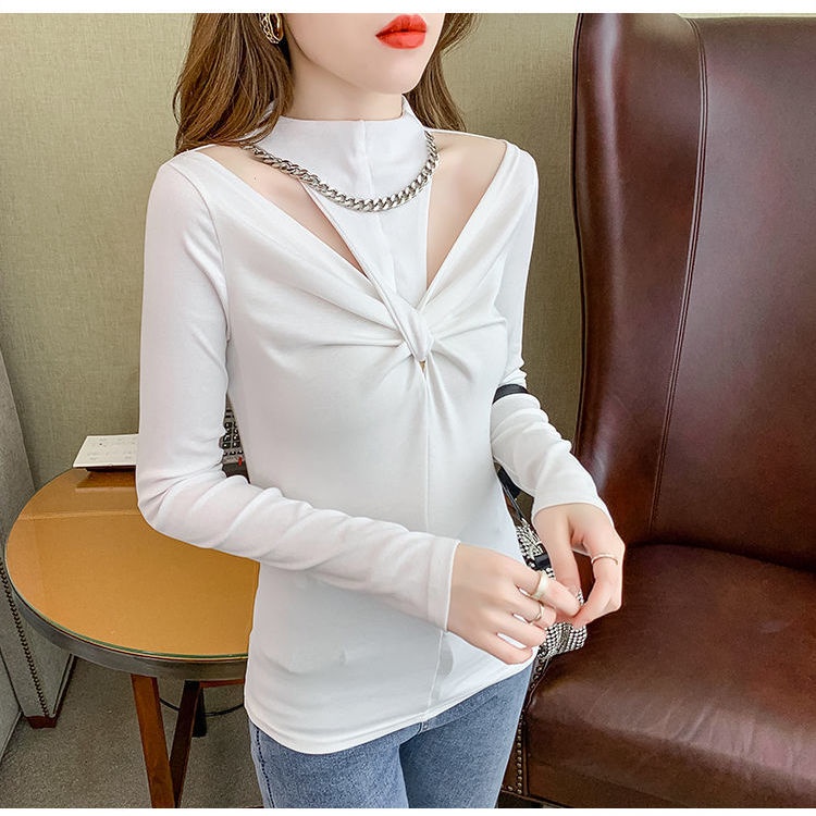 Áo thun tay dài hở vai ôm dáng năm 2021 thời trang mùa thu cho nữ