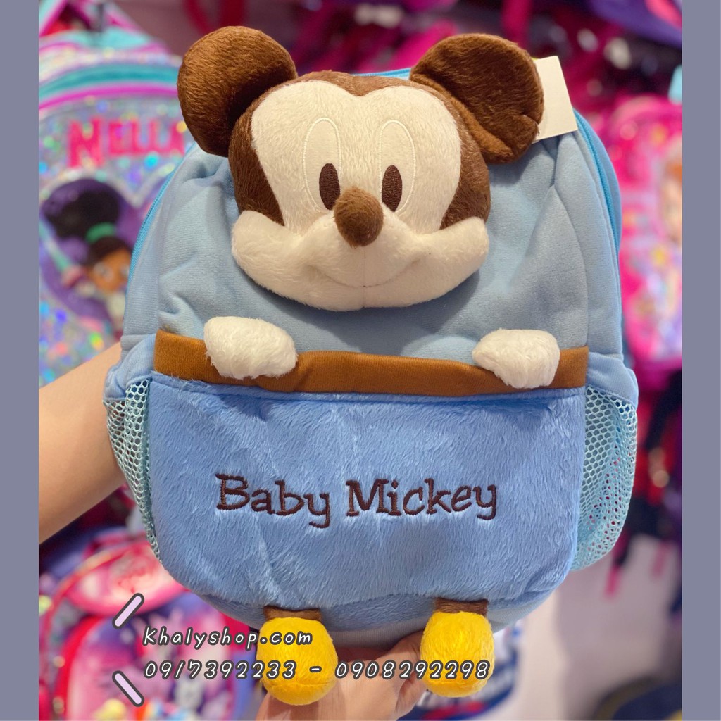 [Sale hàng trưng bày] Balo vải thú trẻ em 11,5" 1 ngăn hình chuột Mickey màu xanh dương cho các bé (Thái Lan) - BLTHU012