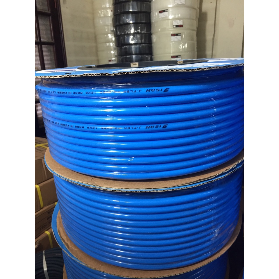 Ống dây khí Jisan phi 4, 6,8,10,12 cuộn 100m sẵn trắng trong, xanh dương Hàn Quốc