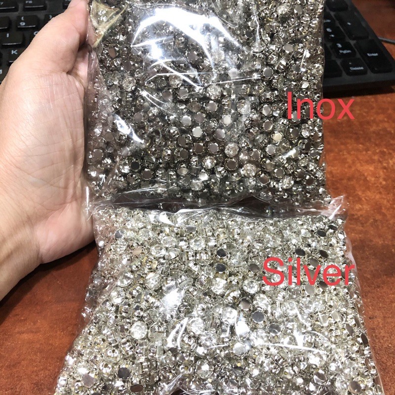 100 Viên Đá 6mm Lấp Lánh Có Đế Chấu Phẳng 6 Lỗ Xỏ