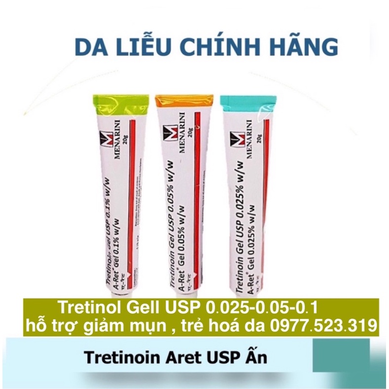 Tretinol Gell USP 0.025-0.05-0.1 hỗ trợ giảm mụn , trẻ hoá da