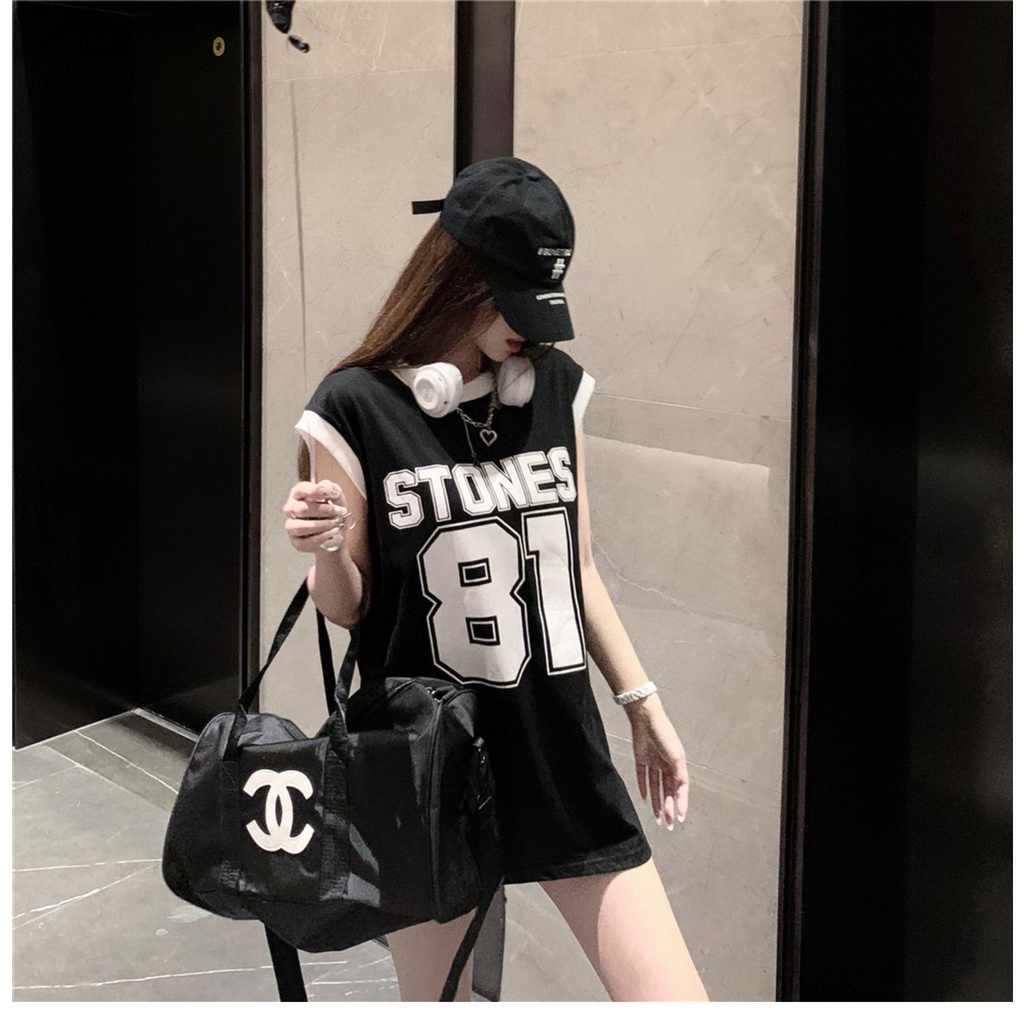 Áo ba lỗ ZHELIHANGFEI thể thao dáng rộng in họa tiết chữ số thời trang dễ phối đồ dành cho nữ