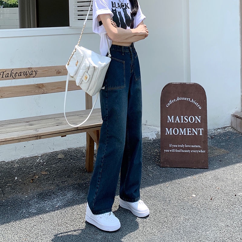 Quần Jeans Ống Rộng Lưng Cao Thời Trang Mùa Hè 2022 Cho Nữ