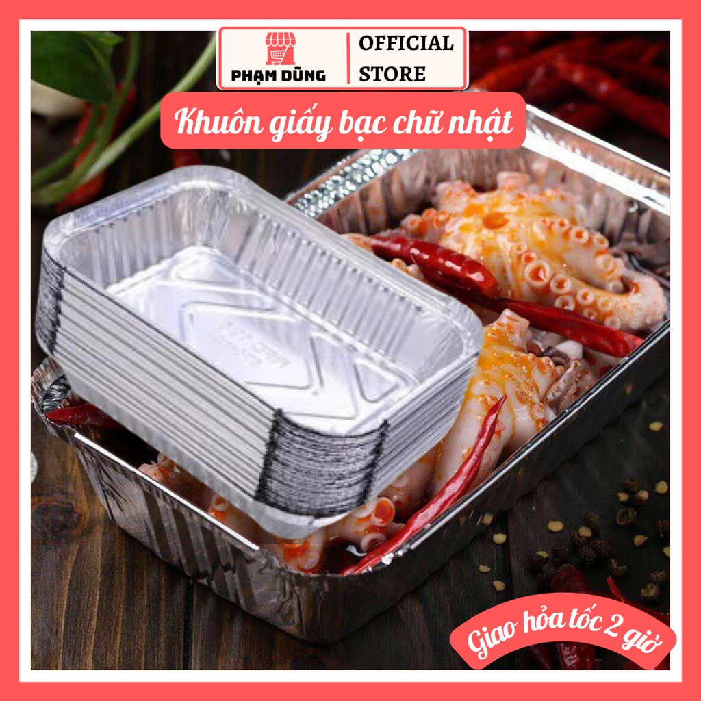 Khuôn bạc nướng chữ nhật set 10 cái , khay giấy bạc sử dụng cho nồi chiên không dầu