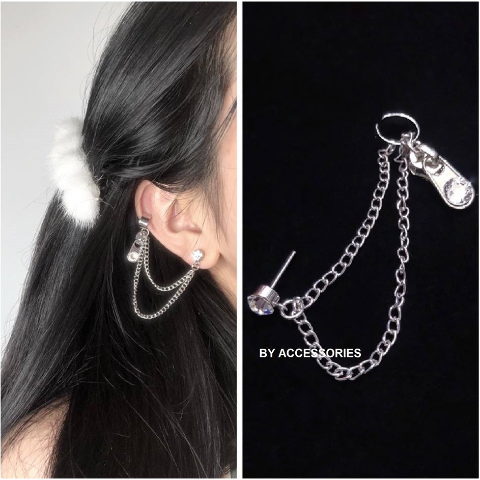 Bông tai gắn vành đính đá phối khóa kéo WE190405