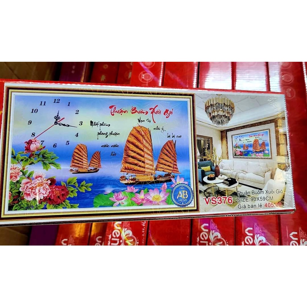 Tranh đính đá đồng hồ thuận buồm xuôi gió ,tranh gắn đá chưa gắn.
