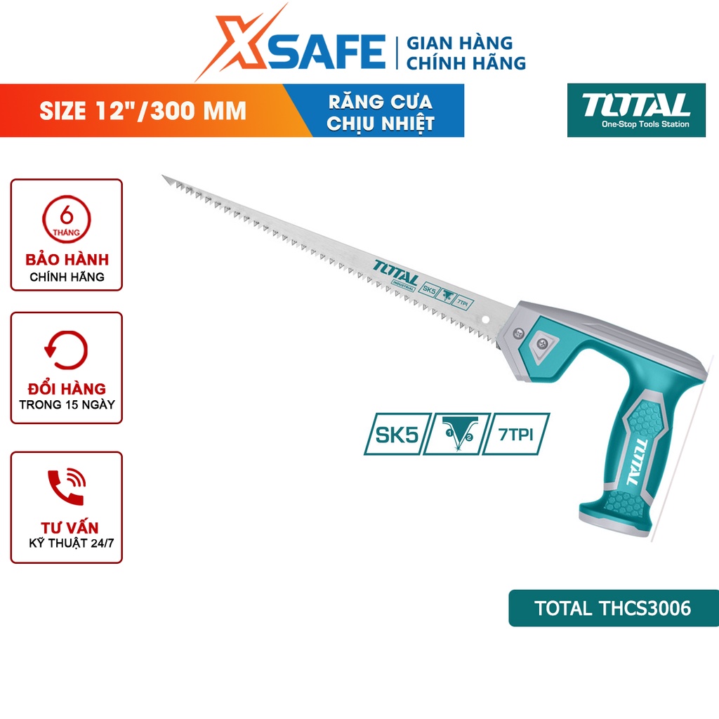 Cưa cầm tay hình compa TOTAL THCS3006 | dụng cụ cưa size 12&quot;/300mm| Chất liệu Taiwan SK5 7TPI gia công thô, cắt vật liệu