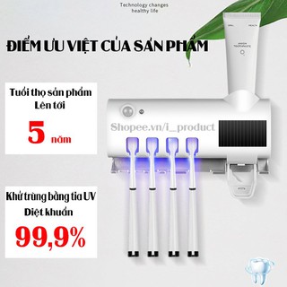 Giá treo bàn chài kết hợp bộ nhả kem đánh răng thông minh trang bị đèn UV