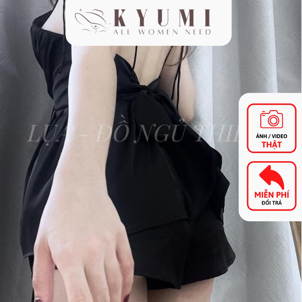 Đồ ngủ sexy đồ ngủ 2 dây xếp ly ngực cột nơ lưng KYUMI OFFICIAL, chất liệu lụa satin, freesize 40-65kg tùy chiều cao 031 | BigBuy360 - bigbuy360.vn