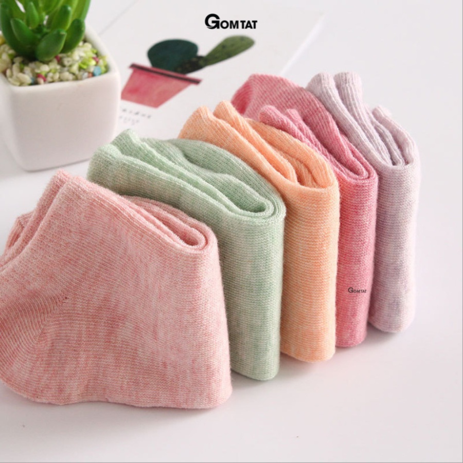 Set 10 Đôi Tất Nữ Cổ Ngắn GOMTAT Nhiều Màu, Vớ Nữ Cổ Thấp Cotton Cao Cấp Co Giãn Êm Chân - CB024-10DOI