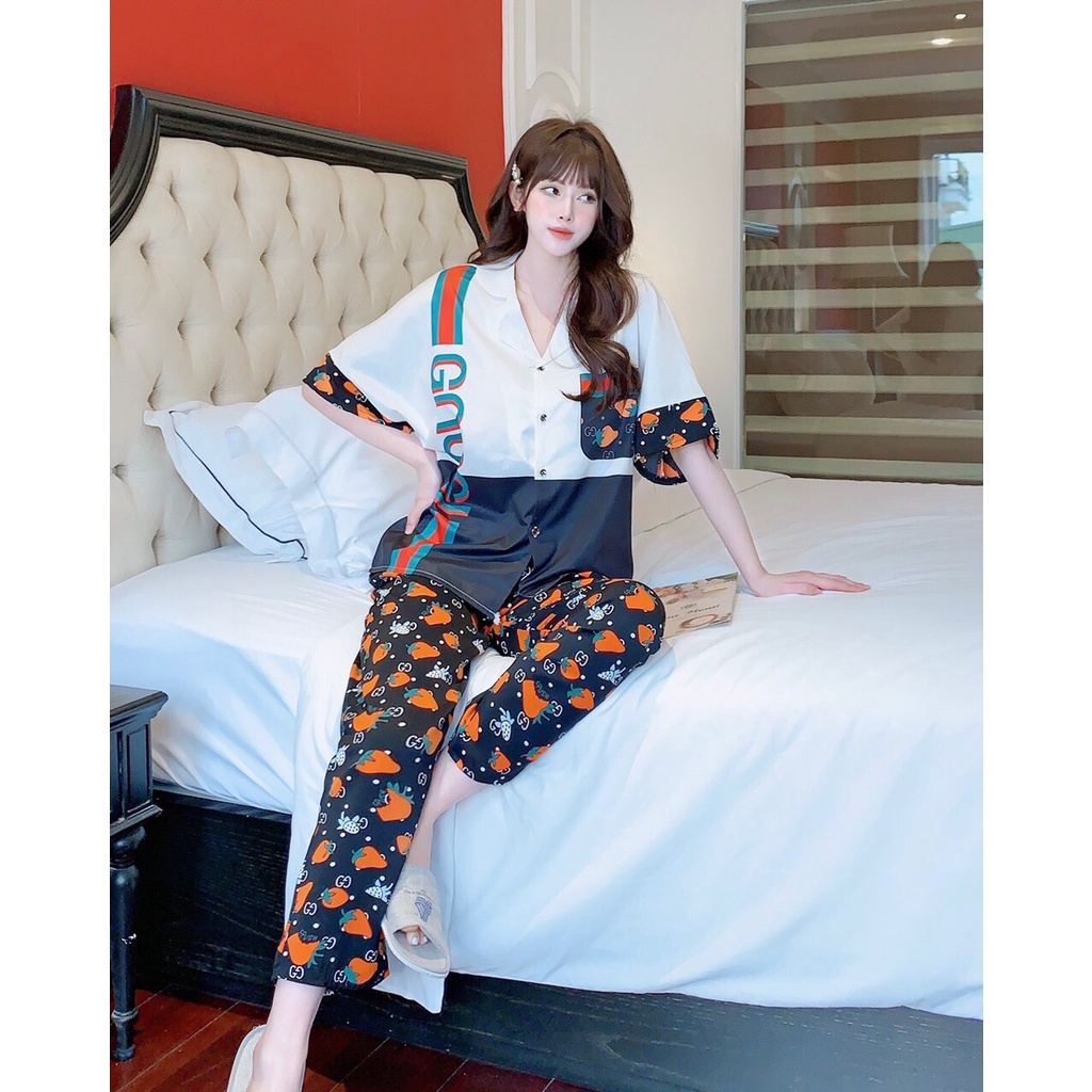 Đồ bộ ngắn tay cánh dơi mặc nhà - Pijama lụa Mango cao cấp - E.xinh