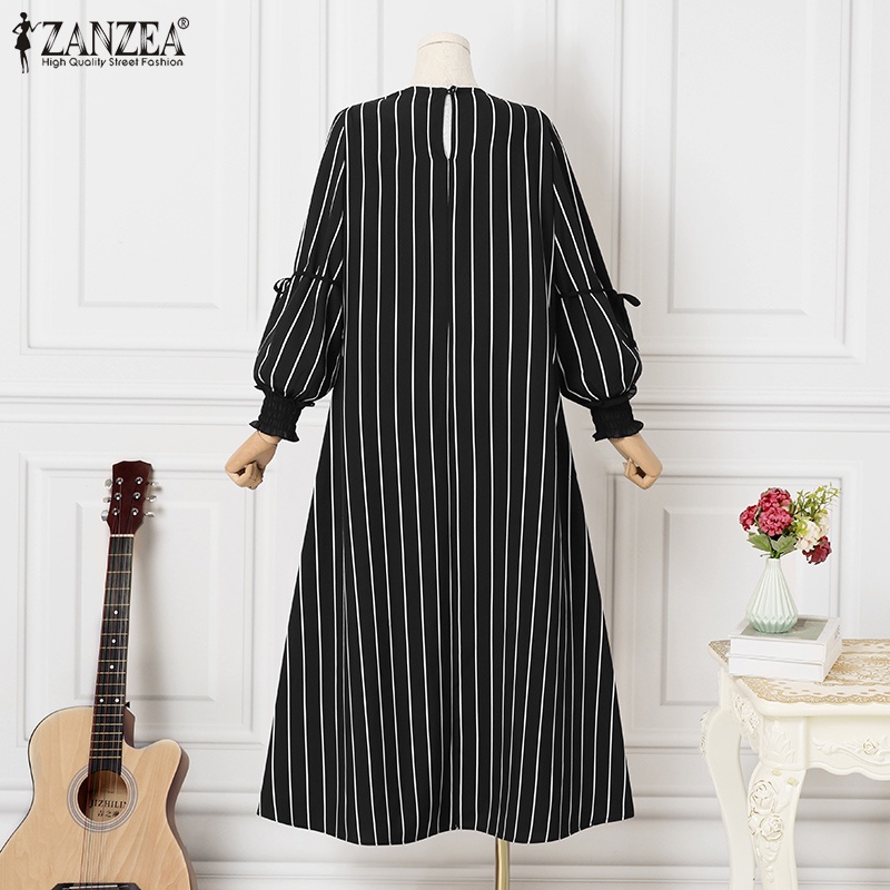Zanzea Đầm Nữ Cổ Tròn Tay Dài Họa Tiết Caro Phong Cách Retro