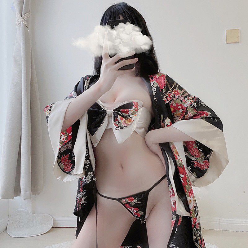 Áo choàng ngủ hóa trang kimono - cosplay sexy phong cách geisa Nhật Bản màu đen | BigBuy360 - bigbuy360.vn