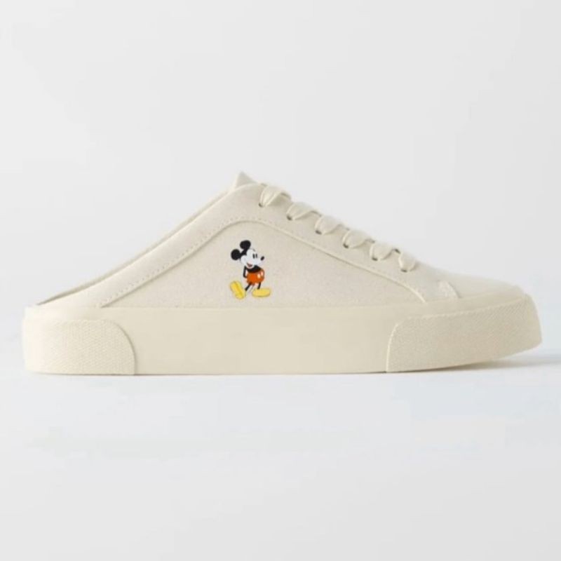 Giày Lười Zara Bằng Canvas Họa Tiết Chuột Mickey