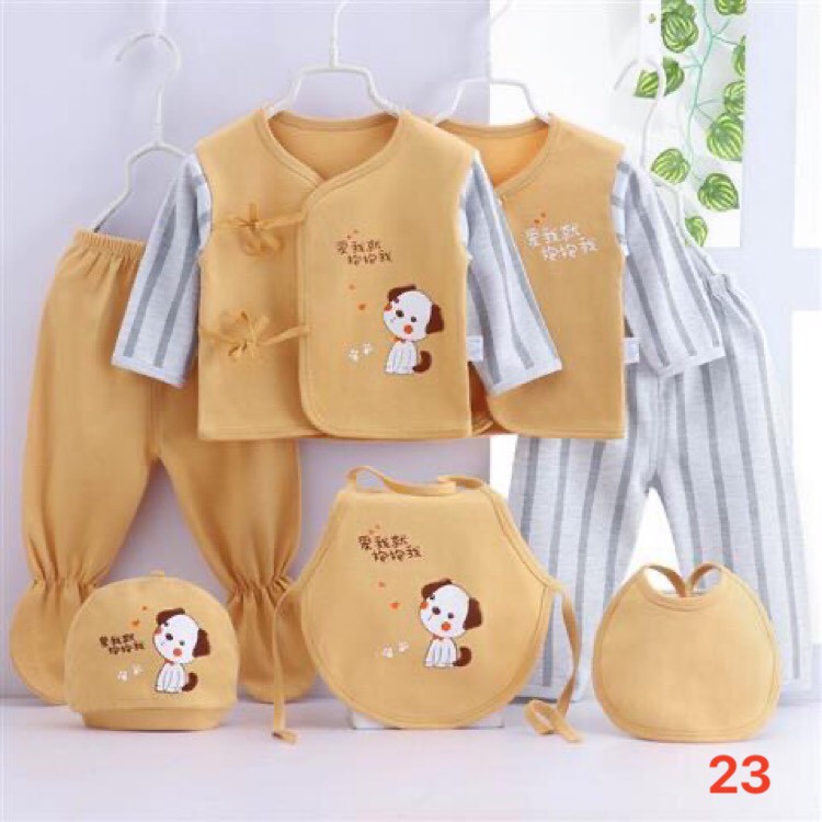 Set sơ sinh 7 món nhiều mẫu họa tiết - Hàng sẵn (N00404)