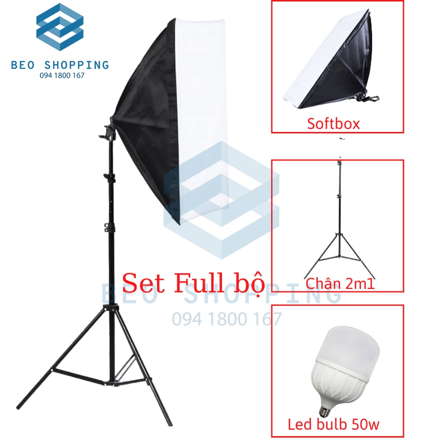 [❌Sale] Softbox 50x70cm Đèn Chụp Ảnh Sản Phẩm, Bộ Đèn Studio, quay phim, Livestream chuyên nghiệp, chân đèn cao 2m kèm