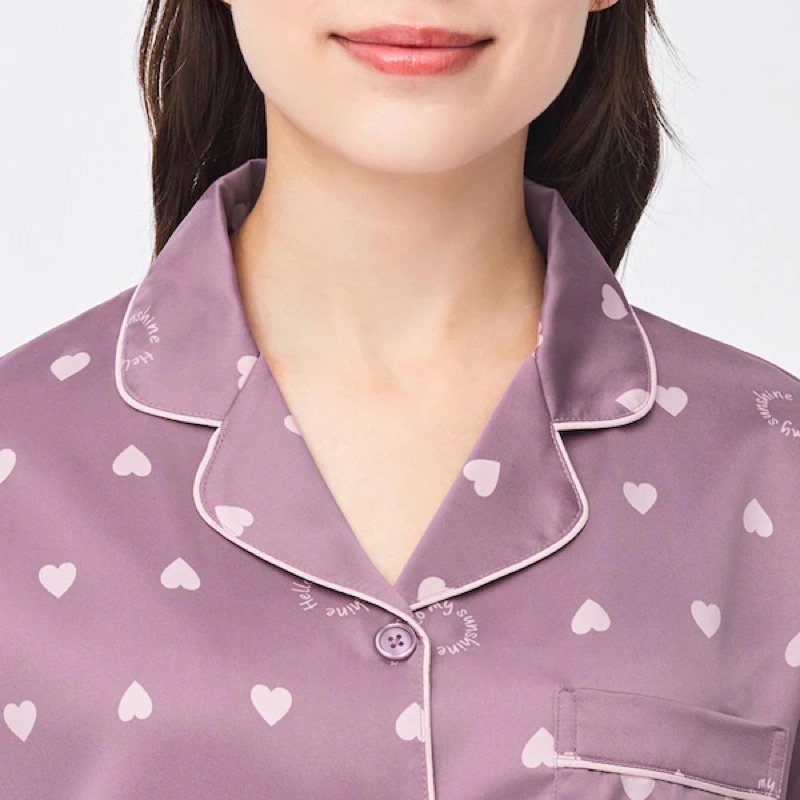 Bộ quần áo cộc pyjama nữ in hình trái tim dễ thương của GU - Nhật Bản