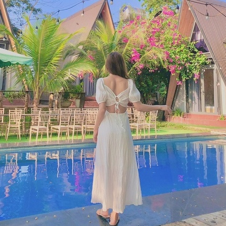 Đầm Hở Lưng Maxi Trễ Vai 3 Màu Vàng, Hồng, Trắng Thiết Kế Dáng Dài Phù Hợp Đi Chơi, Đi Biển Xm Minh Phúc