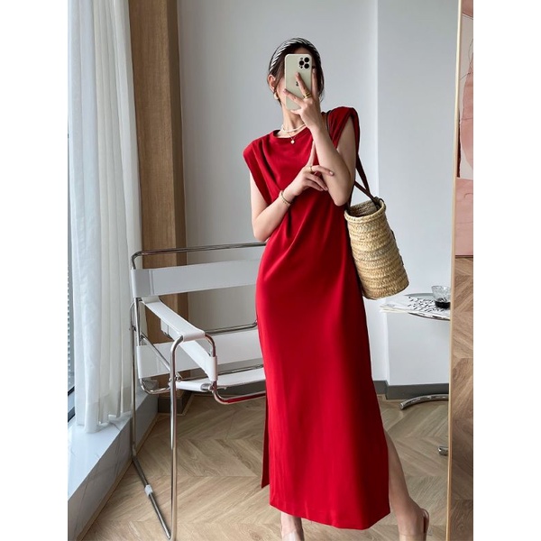 Đầm cotton maxi dáng suông xẻ tà vnxk